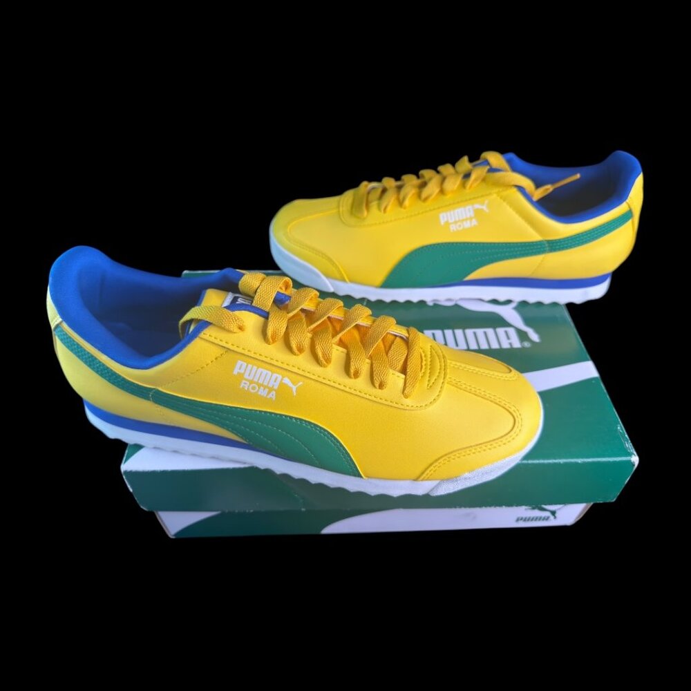 Puma Roma Basic Shoes Mens Size 10.5 Yellow Green Blue Classic Sneakers